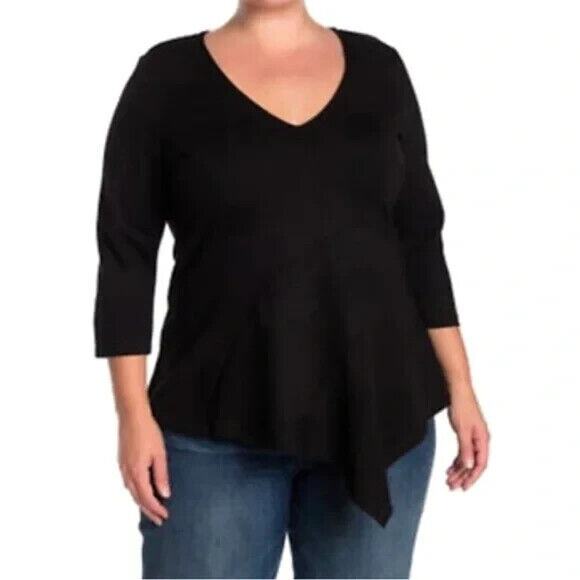 Eloquii Womens Top Size 20 Asymmetrical Hem Vneck Popover Ruffle Office Neutral - Picture 1 of 14